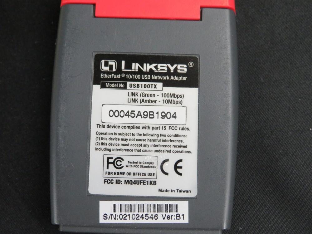 Linksys USB100TX Ethernet 10/100 USB Network Adapter