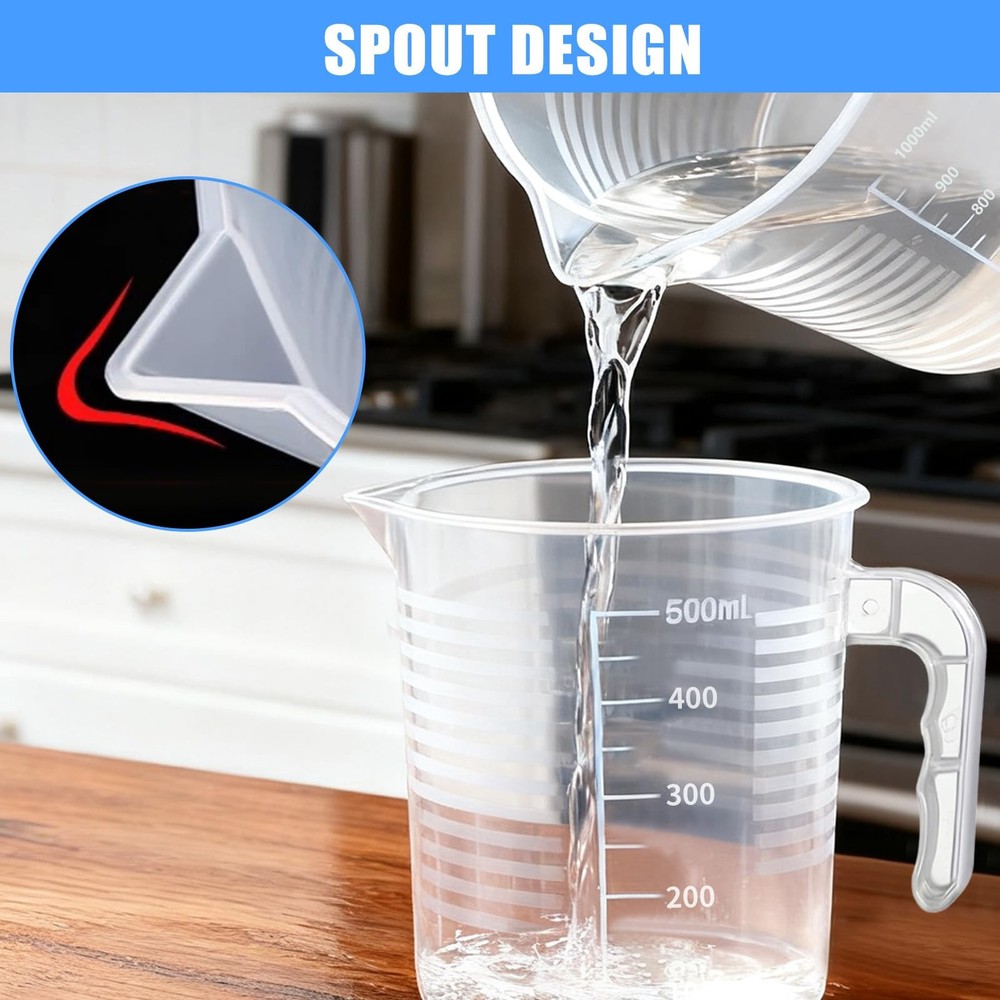 AskBed 2 Pack Measuring Cup Set, Includes 500Ml and 1000Ml Extra Large, Clear