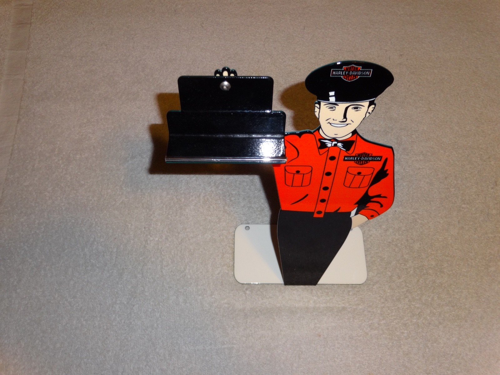 VINTAGE HARLEY DAVIDSON MOTORCYCLE👨MAN METAL GASOLINE BUSINESS CARD HOLDER SIGN