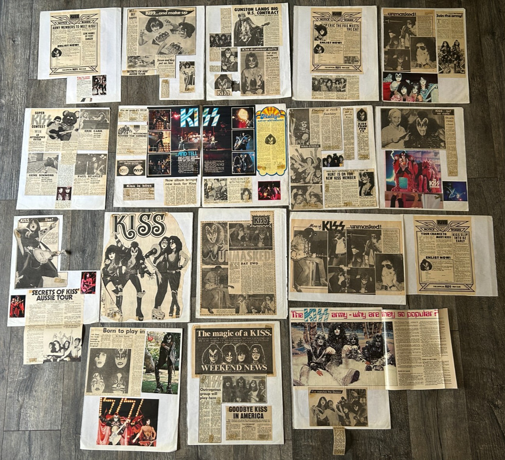KISS Clippings Lot Australia Scrapbook Newspaper Articles Vintage Kiss Aucoin