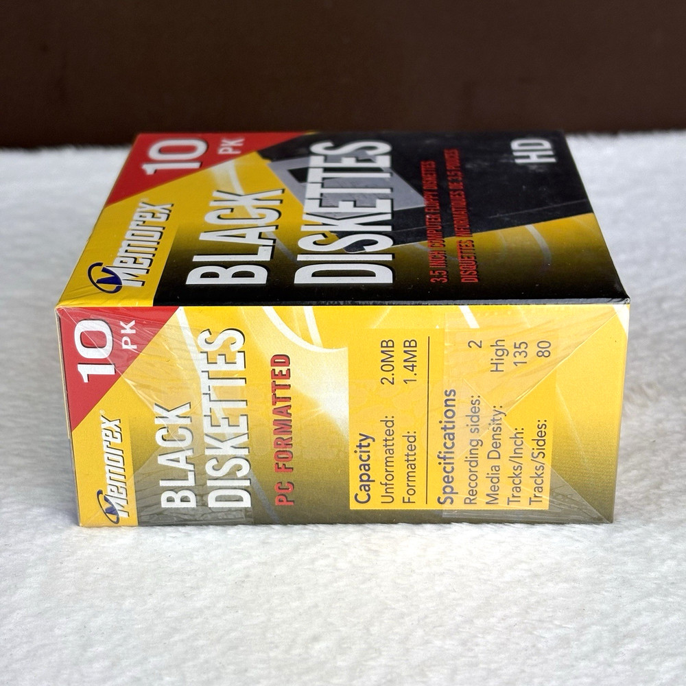 NEW & SEALED! 2004 Memorex Black 3.5" PC Computer Floppy Diskettes HD 10-PACK!