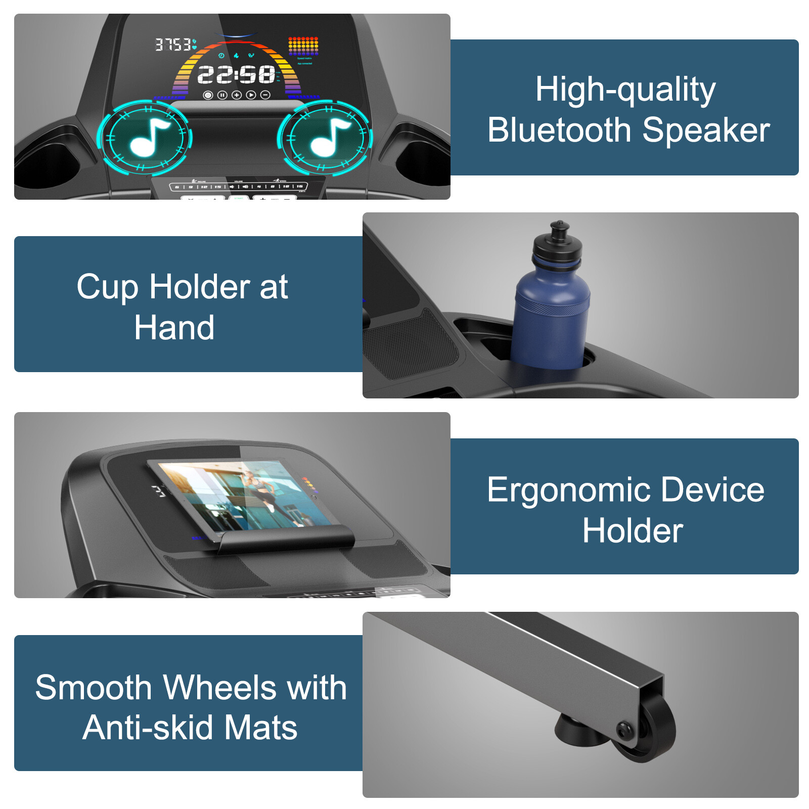 4.75HP Folding Treadmill with 15% Auto Incline & Smart APP for Home & Gym Black