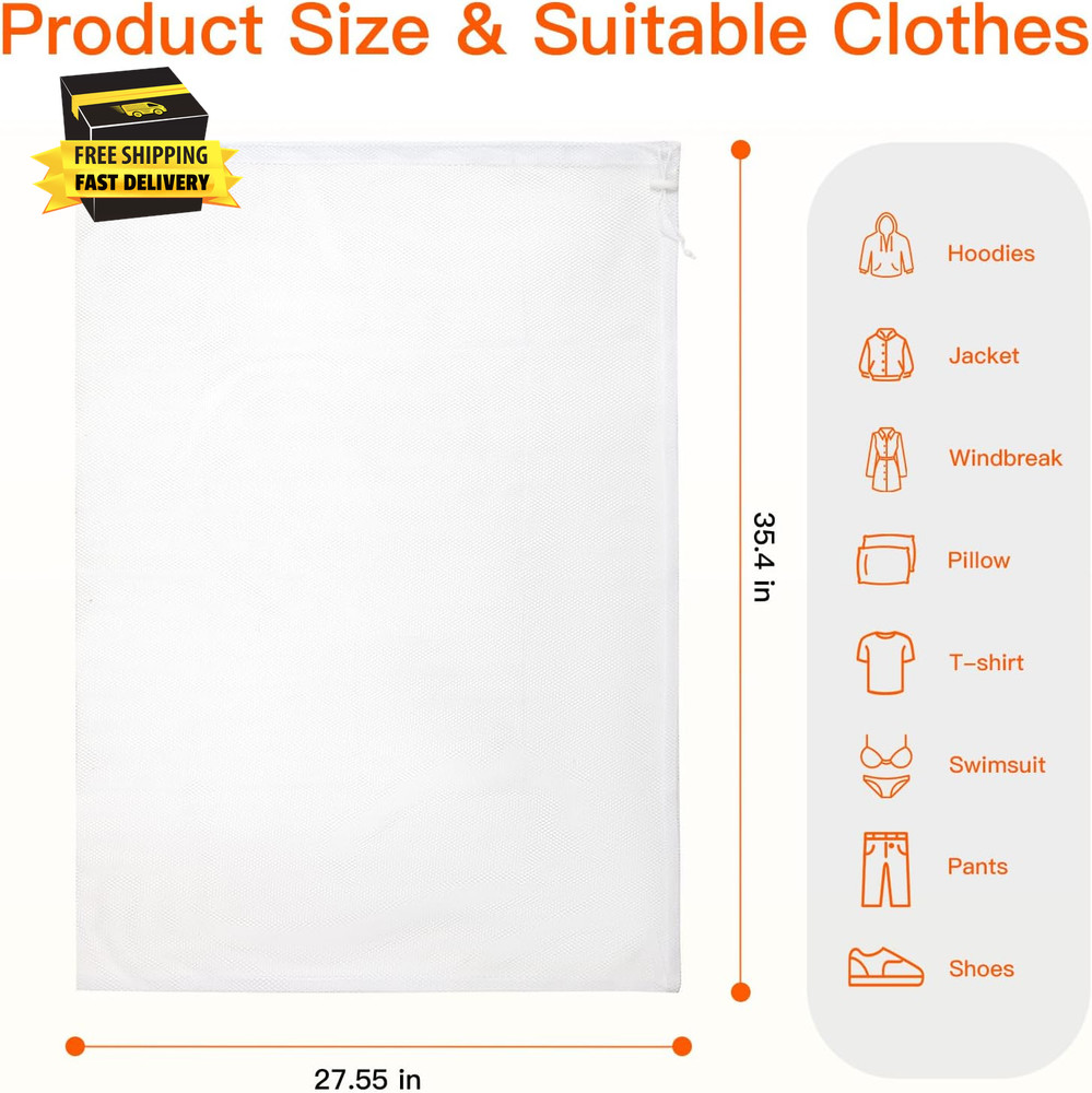 Extra Large Mesh Laundry Bag Heavy Duty Mesh Wash Bag with Drawstring Closure fo