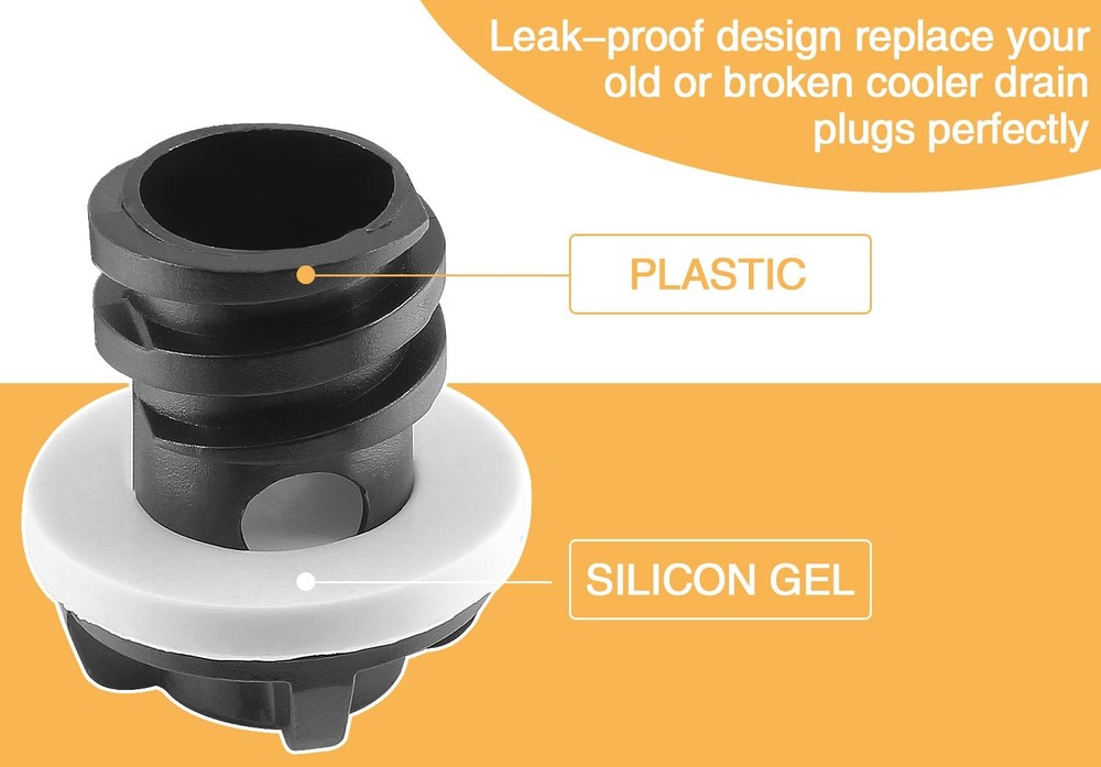 Rierdge 2 Pcs Lit Cooler Drain Plug Replacement, Leak-Proof Black