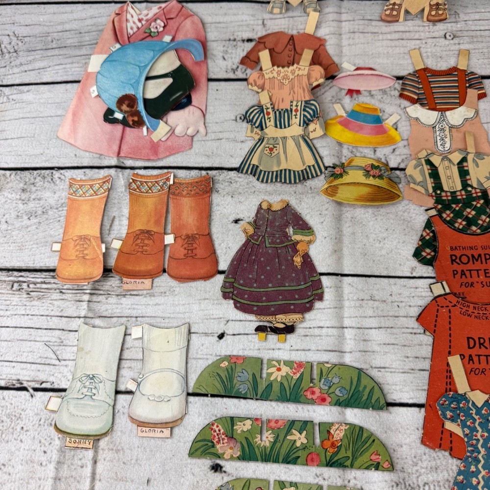 Vintage Paper Doll Set With Clothes & Accessories Including patterns