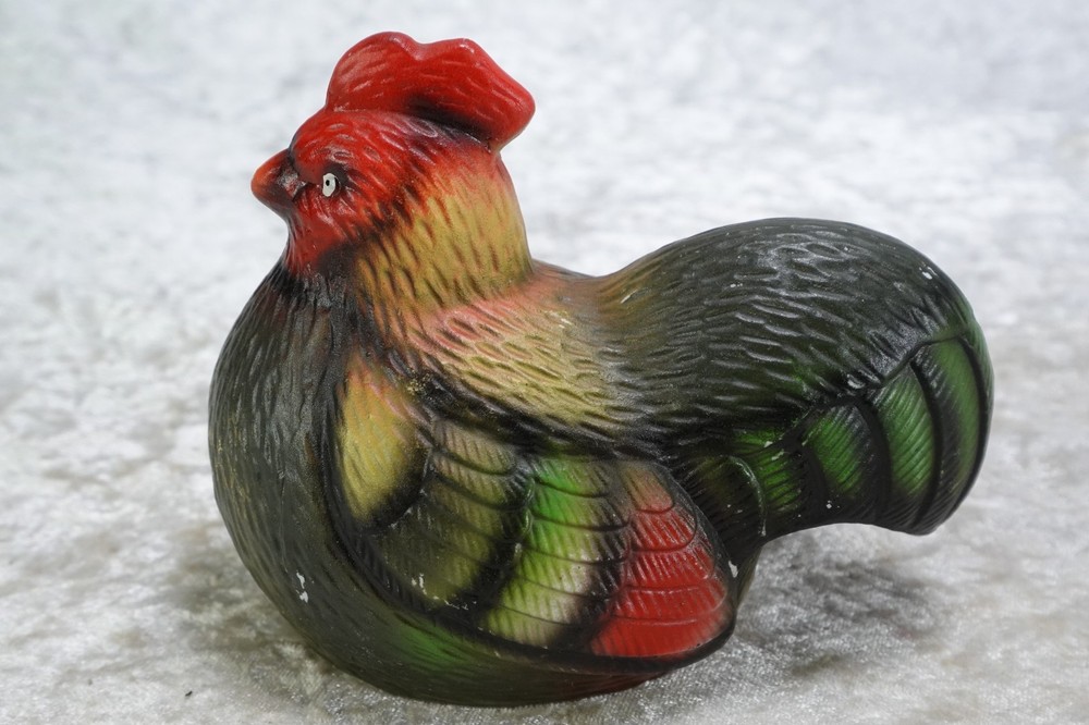 Multi-Colored Ceramic Hen Chicken Figurine 5" Long Egg Layer