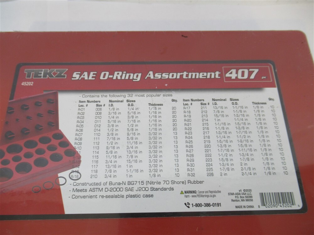 Tekz 45202 , SAE O-Ring Assortment , 407 Pc