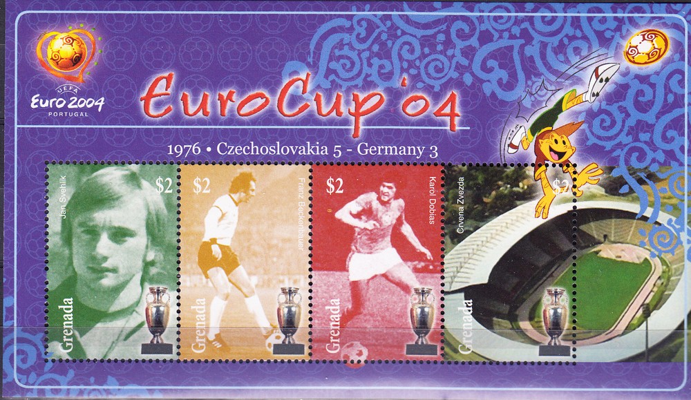 W GRENADA 3445 FOOTBALL EURO CUP 2004 SOUVENIR SHEET