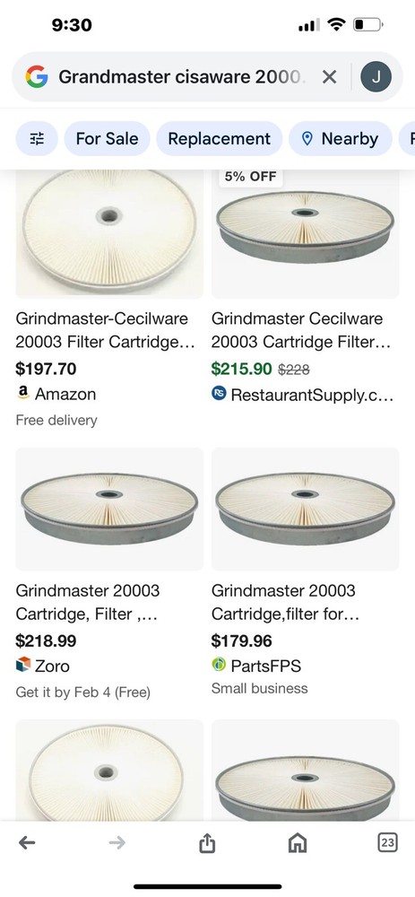 Grindmaster-Cecilware 20003 Unused Filter Cartridges