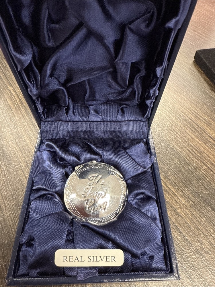 Sterling Silver First Curl box 3.3cm diameter, Sheffield 1995