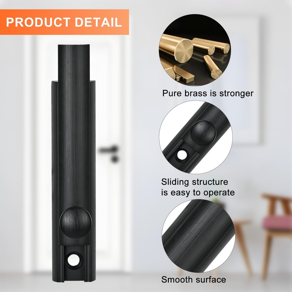 KOVOSCH 2 Pack Solid Brass Surface Bolt 3 Inch, Heavy Duty Concealed Slide Su...