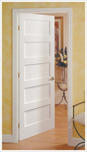 5 Panel Flat Mission Shaker Primed Stile & Rail Solid Core Wood Doors - Prehung