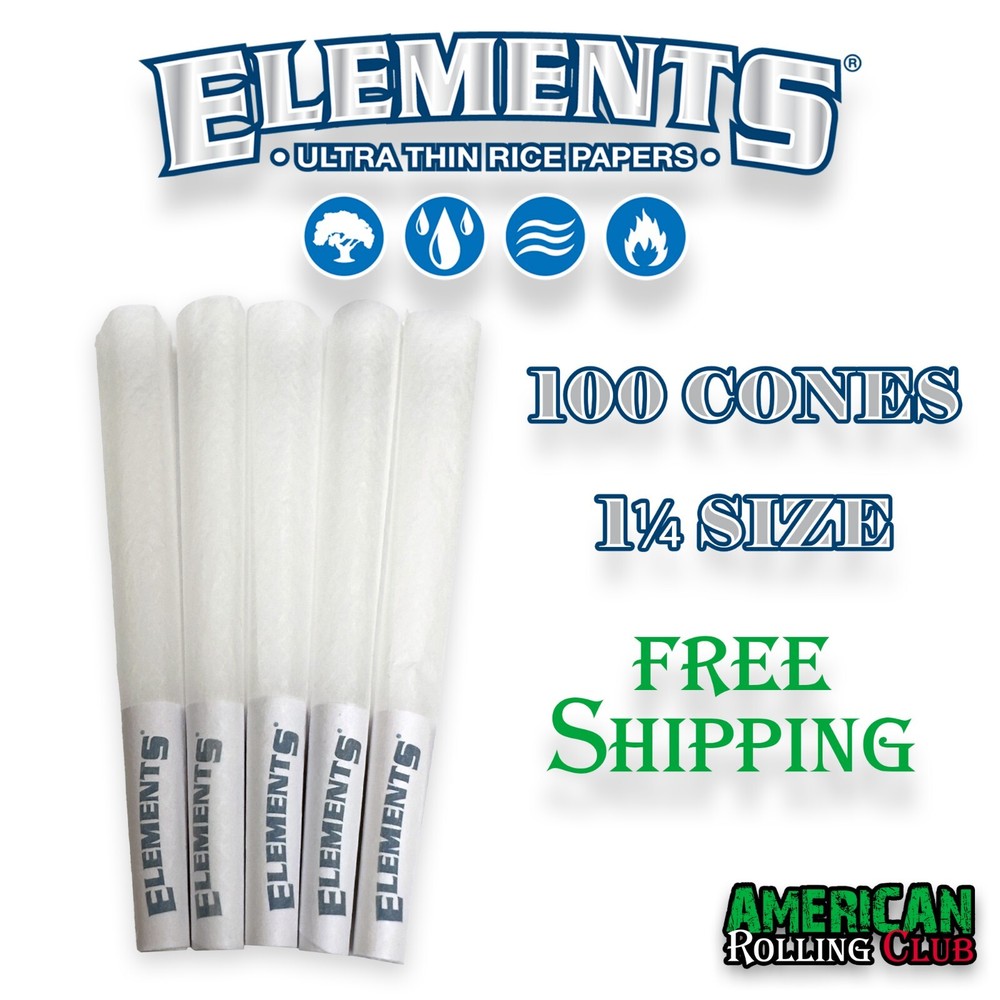 ELEMENTS CONES 1 1/4 SIZE 100 PACK UNBLEACHED CIGARETTE PAPERS~CRUSH PROF BOX