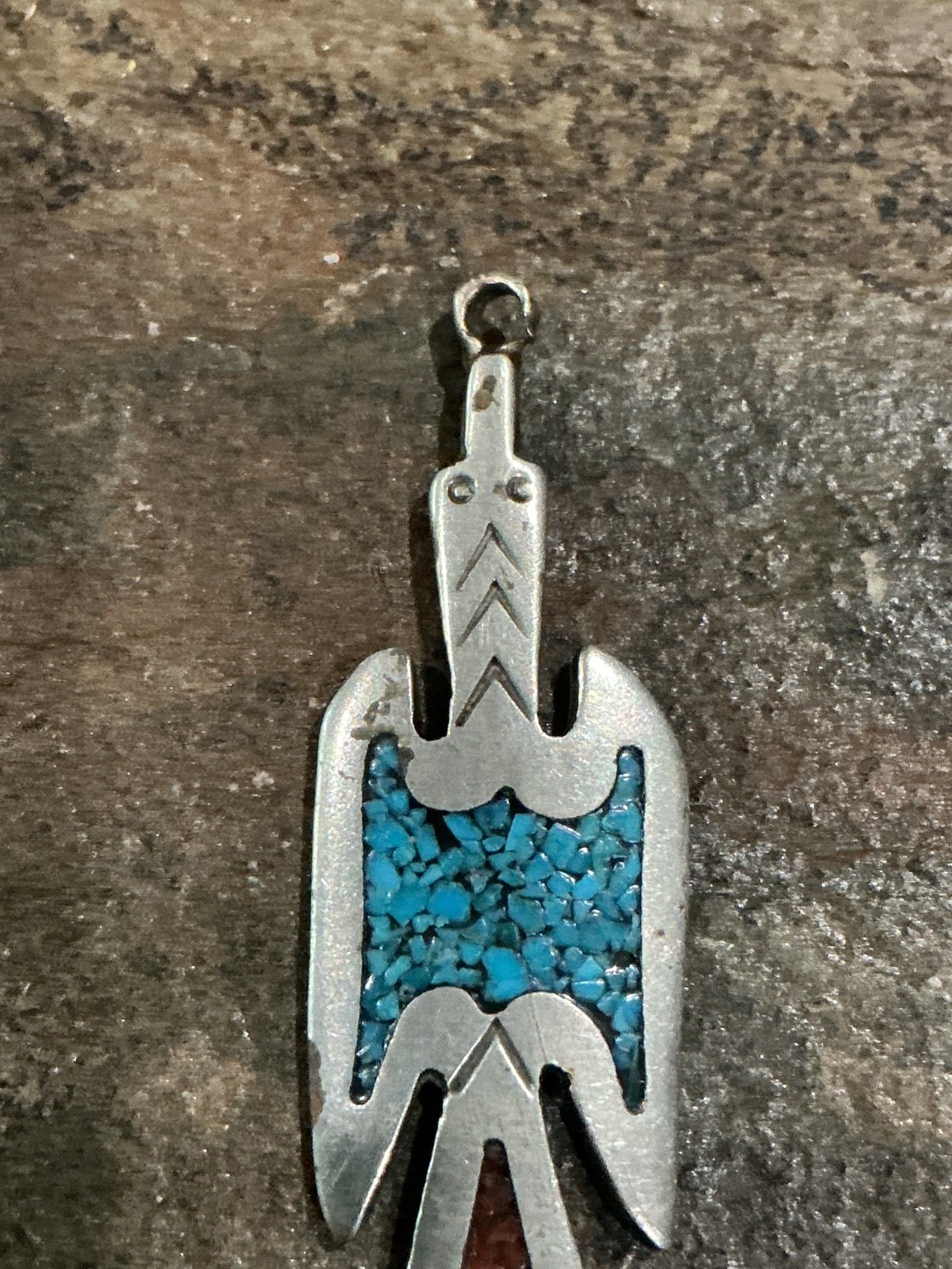 OLD TOMMY SINGER Navajo Sterling Turquoise&Coral Chip Peyote Bird Pendant T ☾
