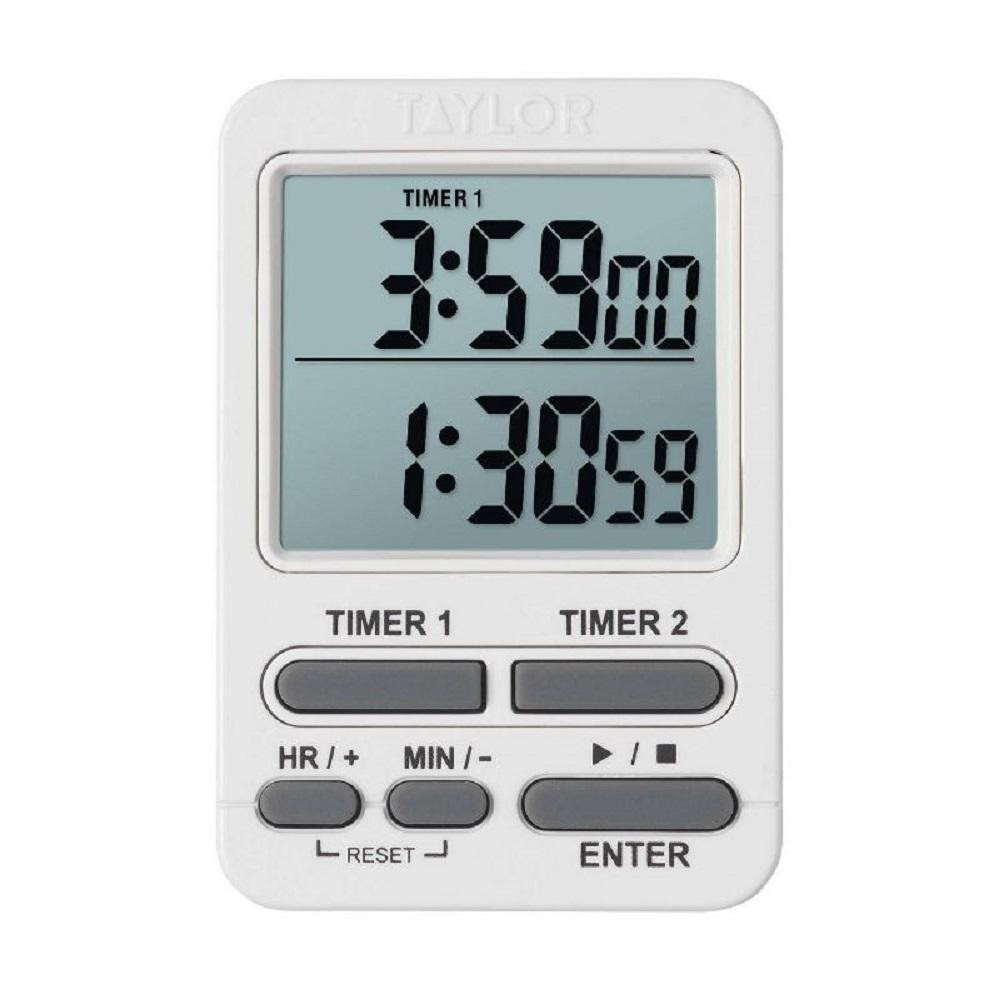 Taylor Dual Event Digital Timer w/Clock, White 5880
