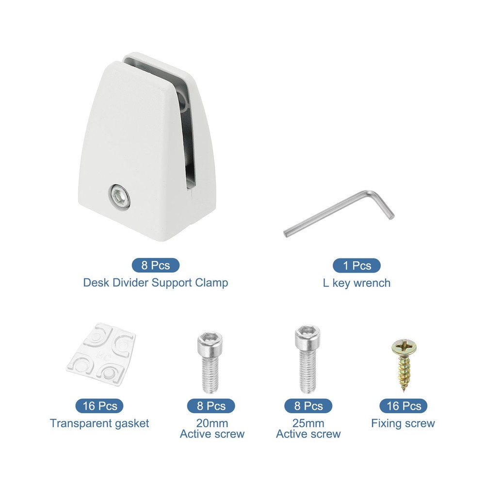 Partition clamp 1.7x1.1x2.4", 8pc, matte white