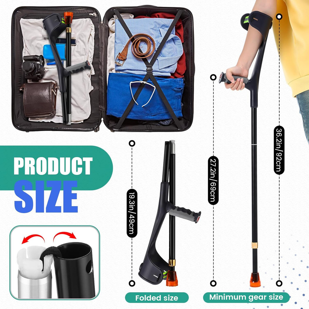 2-Pack Folding Forearm Crutches, Lightweight Aluminum, 10-Level Adjustable Cuffs