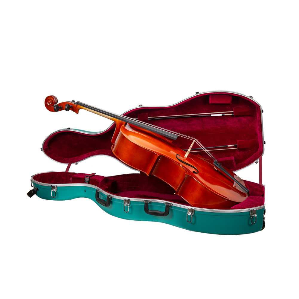 Crossrock 4/4 & 3/4 Cello Case with Wheels | Matte Mint Blue ABS Shell