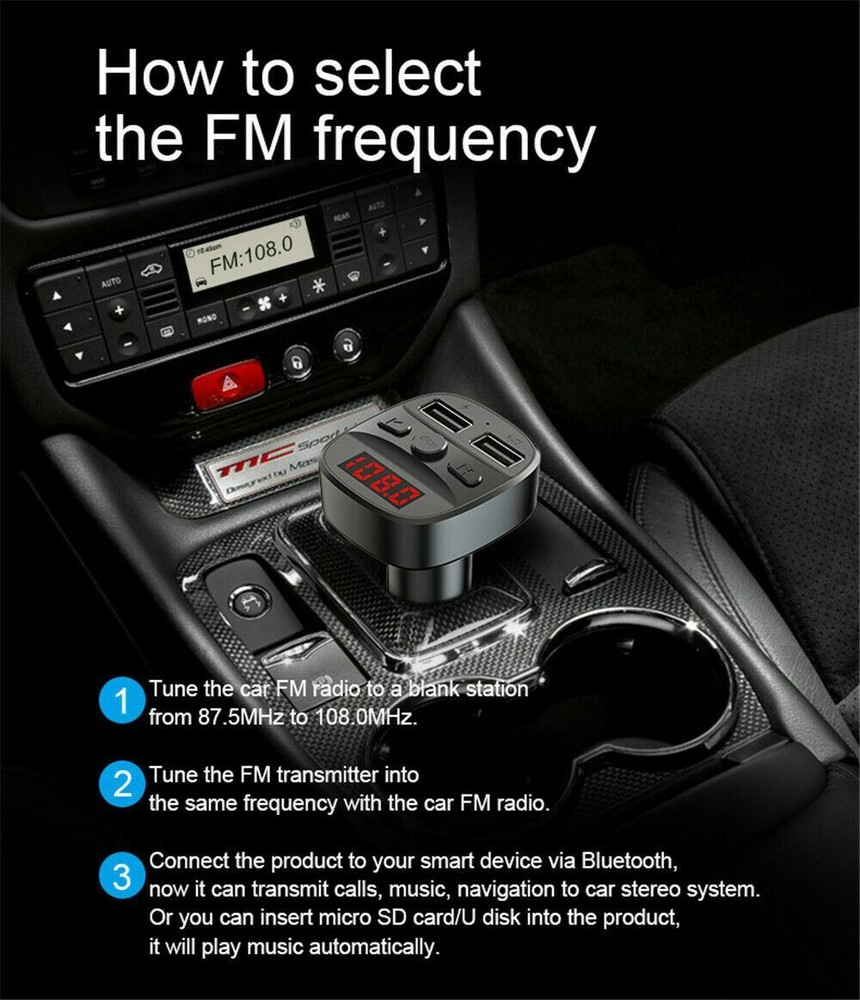 Dual USB Charger Car Kit Bluetooth 5.0 Handsfree FM Radio Transmitter MP3 Player