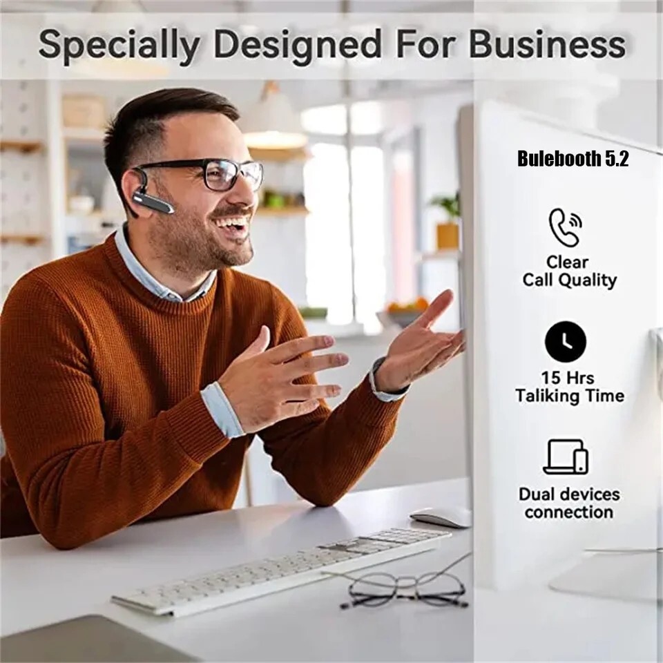 Wireless Bluetooth Headset Rechargeable With Voice Command Noise Cancelling Mic