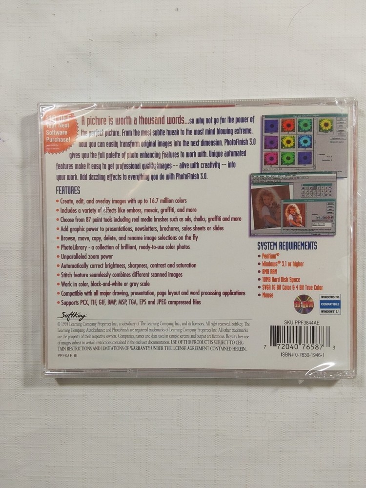 The Learning Company PhotoFinish 3.0 Computer PC Disc Program 1998