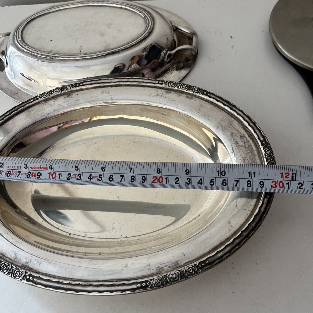 Vintage Silver Plated Rose Patterned Covered Serving Dish With Lid/ Entree Dish