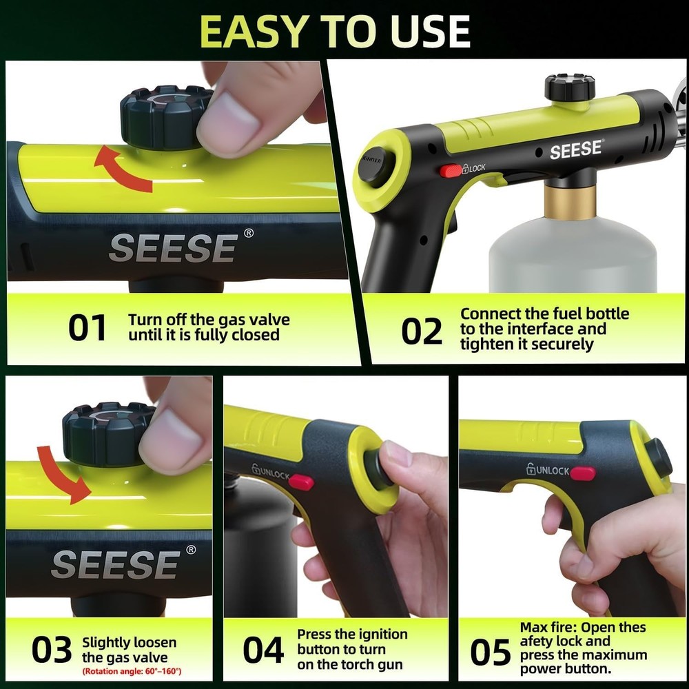 Powerful Propane Torch Gun,Kitchen Cooking Torch With One-Touch Max Fire, Cha...