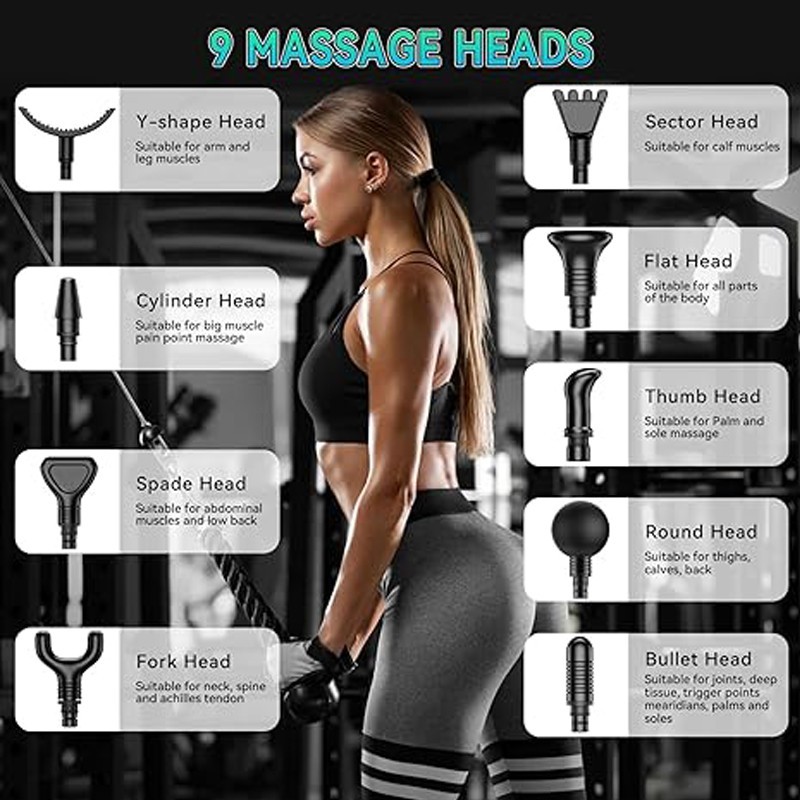 Massage Gun Deep Tissue Massager, 30 Speed Percussion Muscle Massager 9 Heads