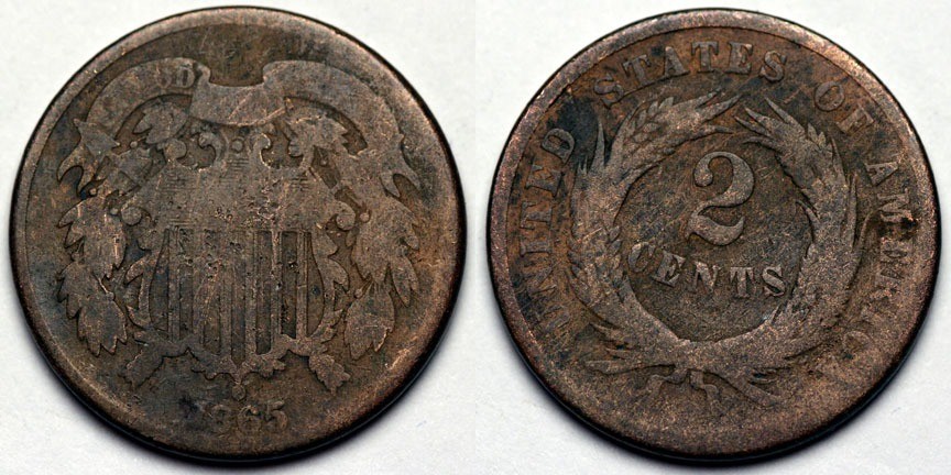 1865  Two Cent Piece