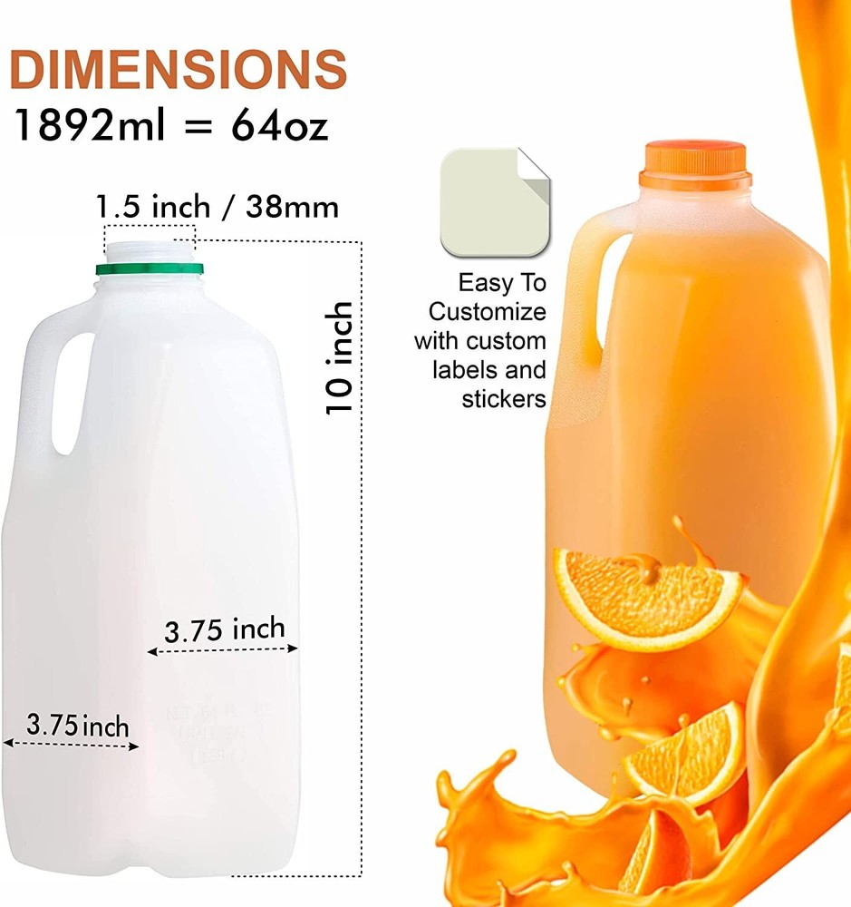[ 50 Pack ] Empty Plastic Juice Bottles with Tamper Evident Caps 64 Oz.