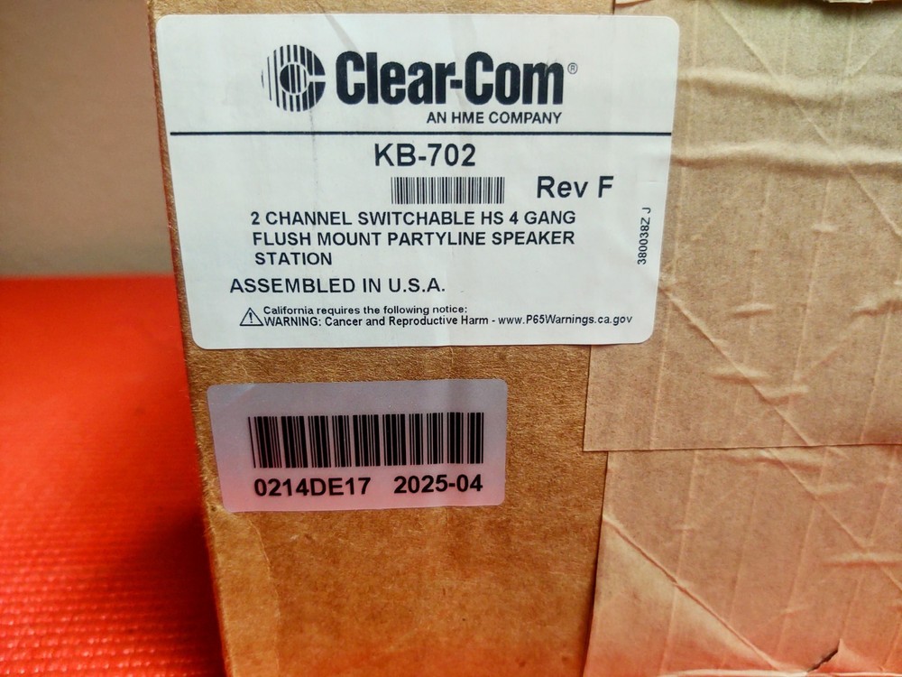 Clear-Com KB-702 2 Channel Encore Partyline Intercom Wall Speaker Station