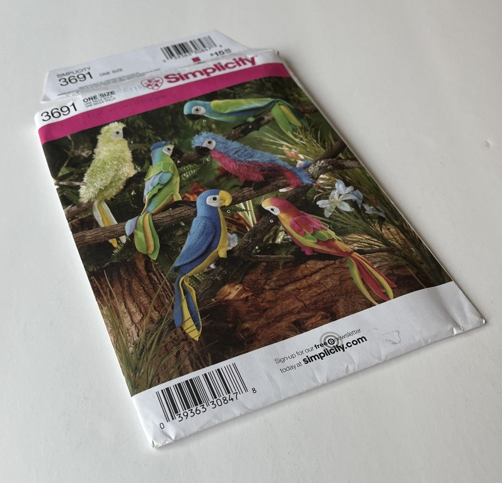 Simplicity Craft Sewing Pattern 3691, Stuffed Animal Plush Parrots