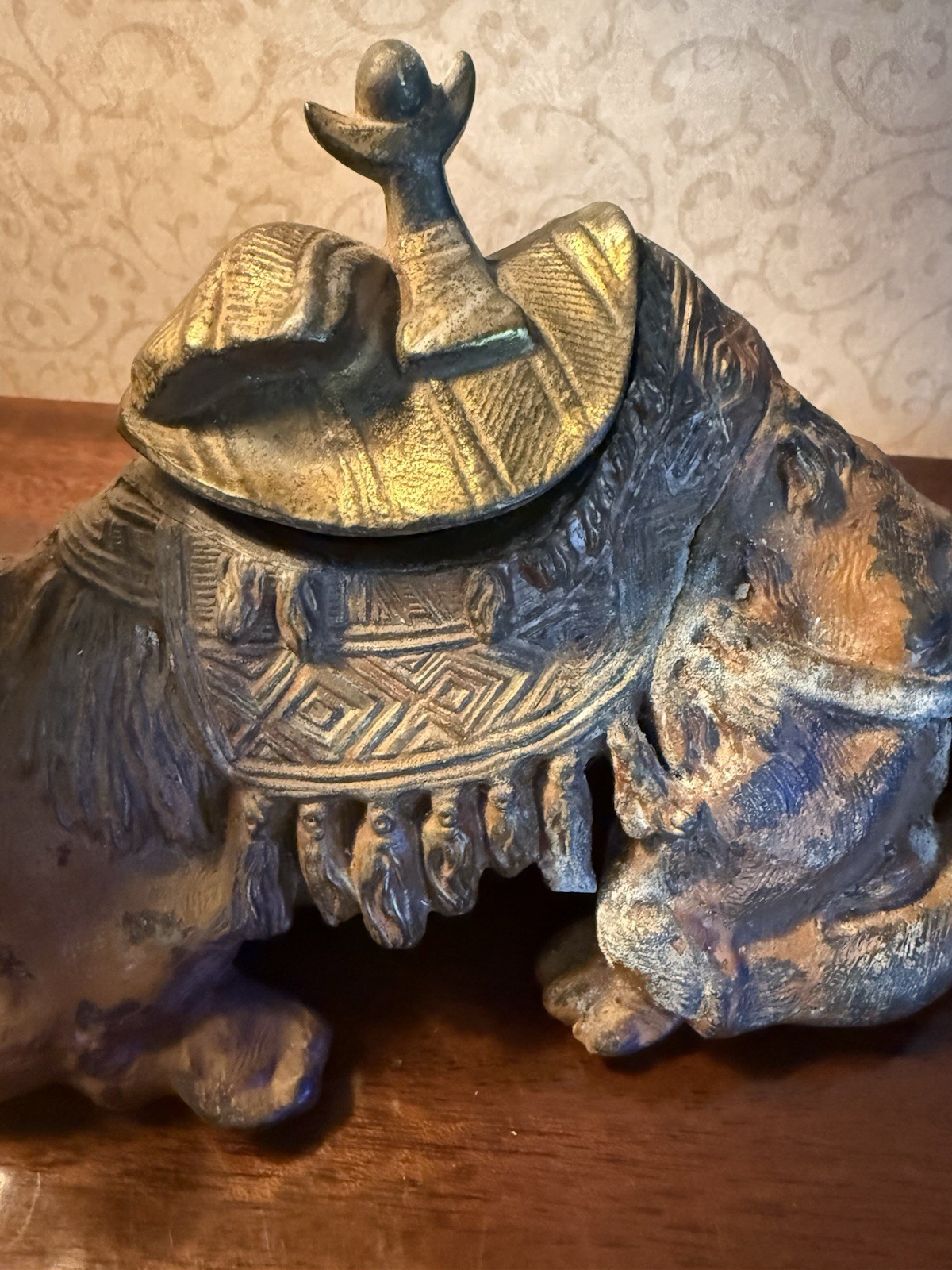 Antique Cold Painted Spelter Metal Camel Inkwell