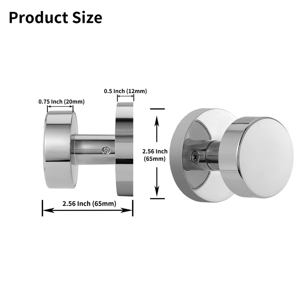 2 Pack Polished Chrome Dummy Door Knobs Interior, Modern Round Dummy Door Han...