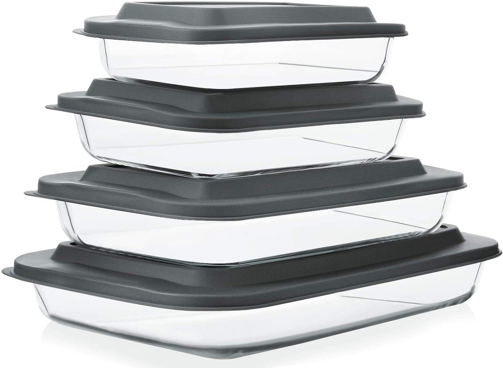 8-Piece Deep Glass Baking Dish Set with Plastic Lids,Rectangular Glass Bakeware