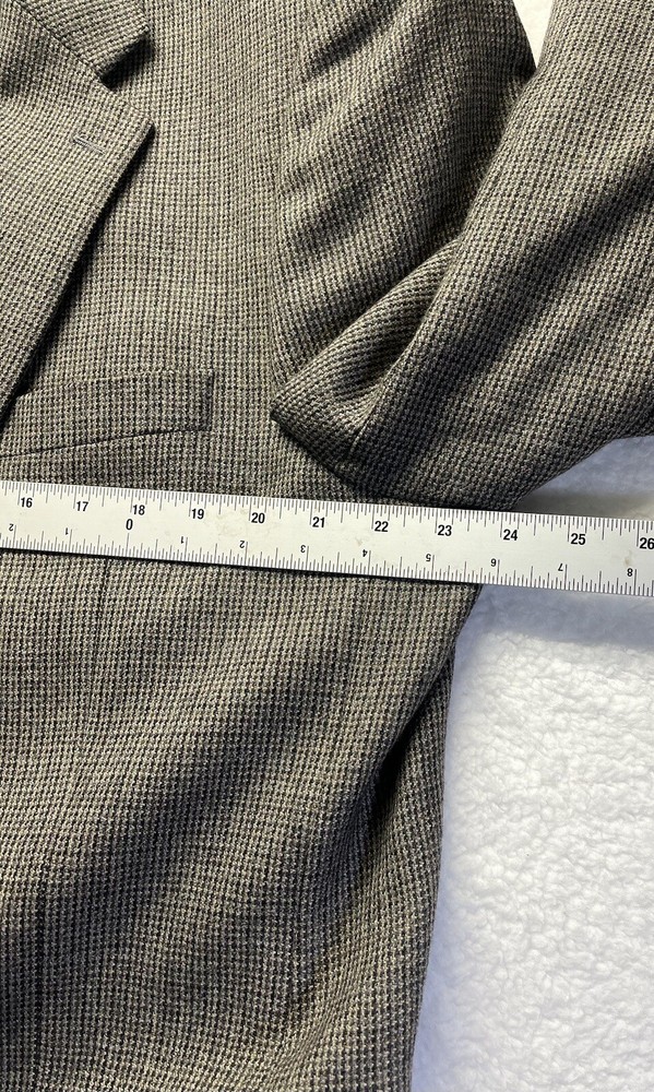Chaps Mens Blazer 46L Gray Houndstooth Check 100% Lambswool Soft 2 Button