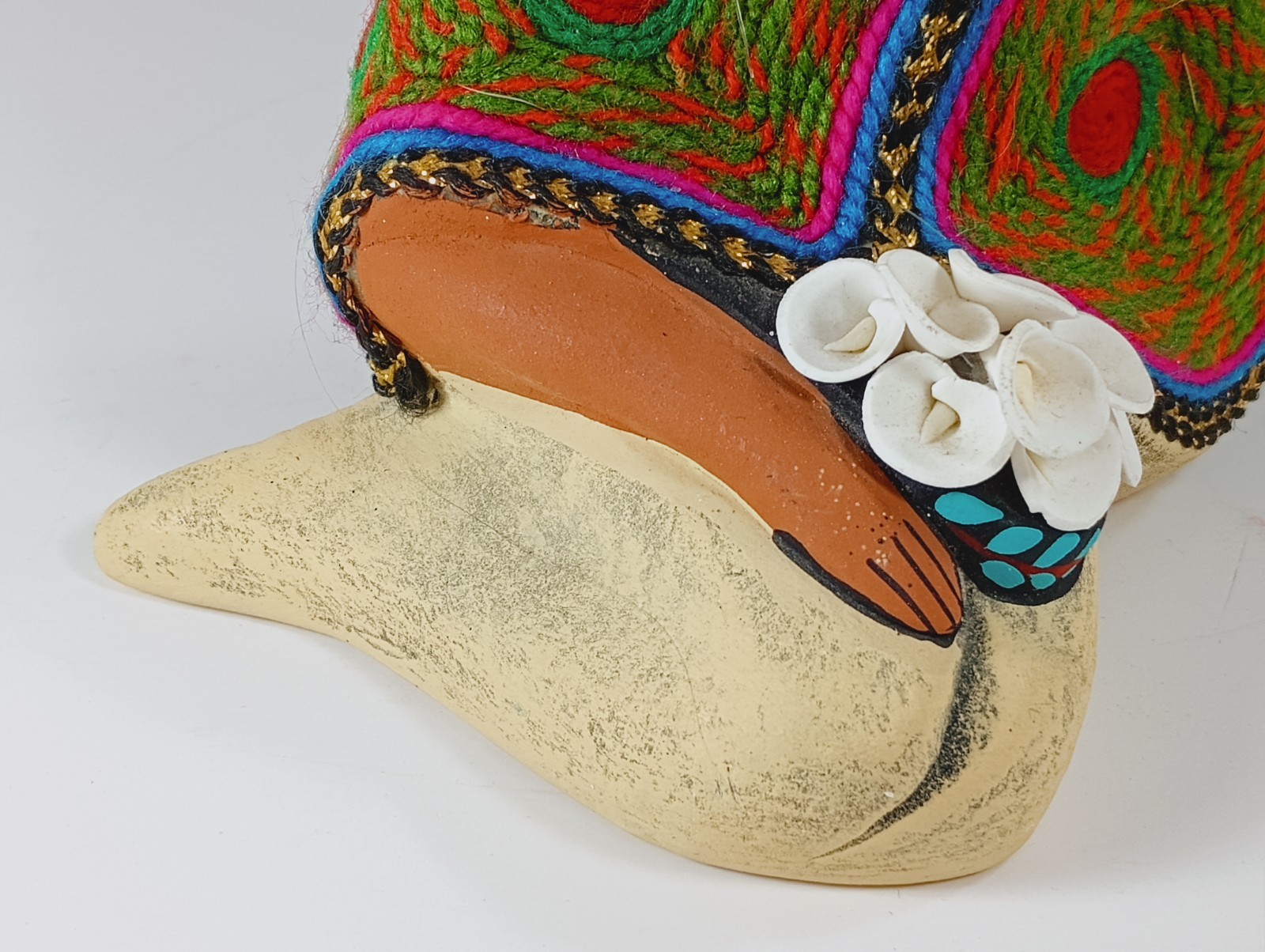 Clay Folk Art Honduran Lady Sitting with Flowers.