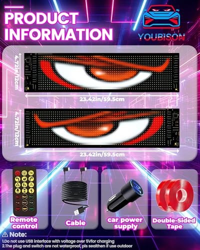2PCS 23"x5" Devil Eyes Light for Windshield-Dual Screen Sync, 23x5 Inch-2PCS