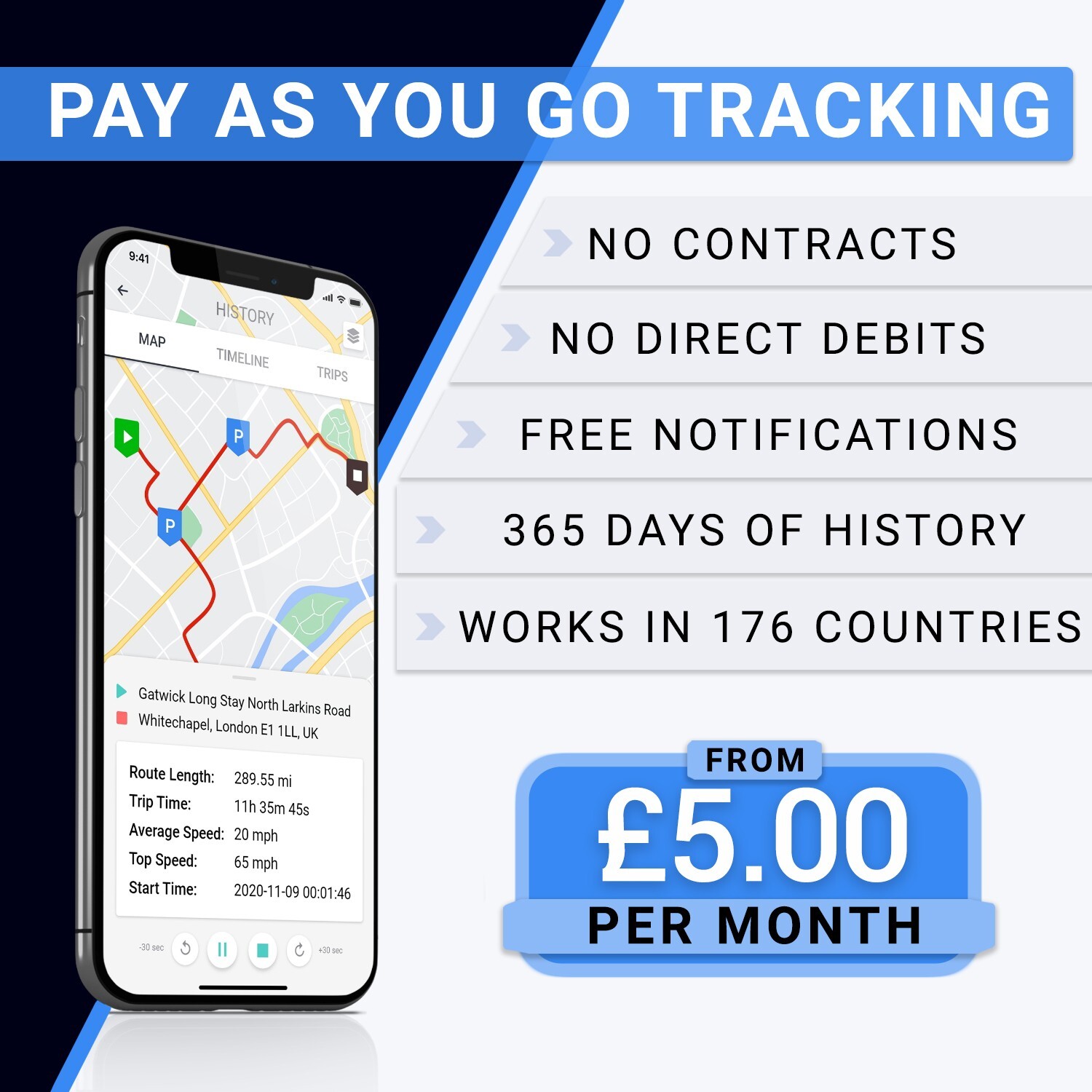GeoTrack Real Time Fleet GPS Tracker Cars Vans Motorhomes Trucks Campers PAYG