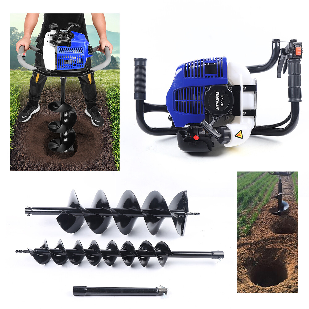 52CC 1700W Gas Powered Post Hole Digger Earth Auger Digging Engine &2 Drill bits