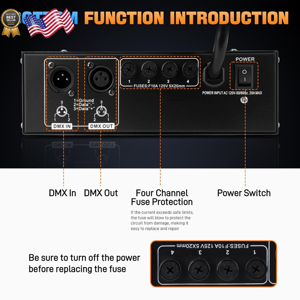 DMX 4-Channel Dimmer Pack with DMX512 Protocol Compatible with High-Voltage