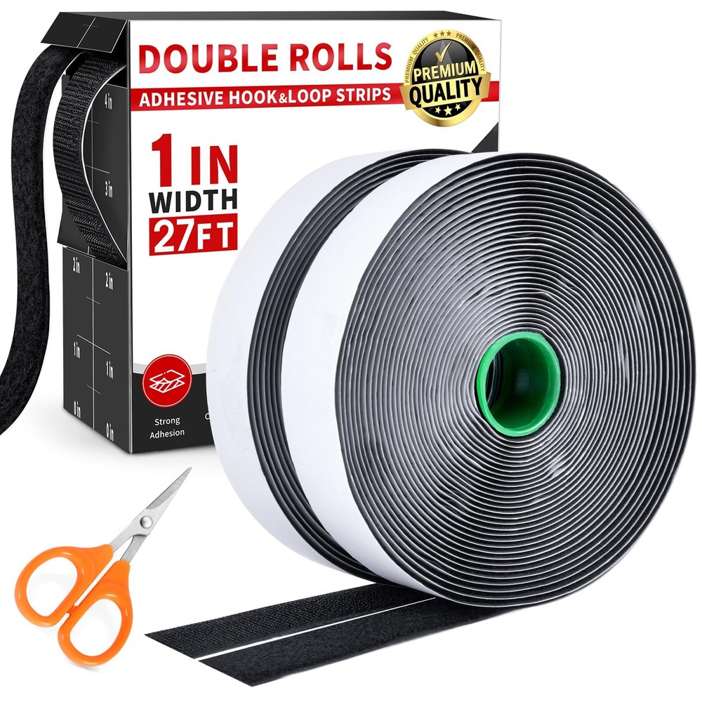 27Ft X 1 Inch Hook and Loop Strips with Adhesive, Double Sided Self Adhesive