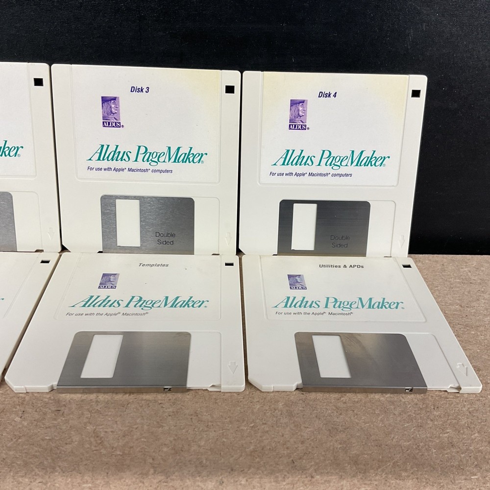 Vintage Aldus PageMaker Program & Install Disk 1 - 4 For Apple Macintosh