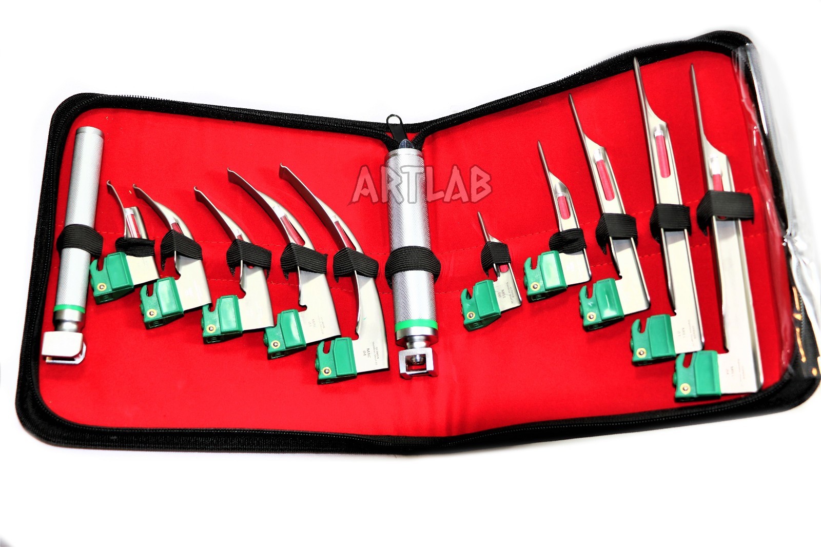 NEW! GERMAN FIBEROPTIC LARYNGOSCOPE SET MAC+MIL 12PCS INTUBATION BLADES + HANDLE