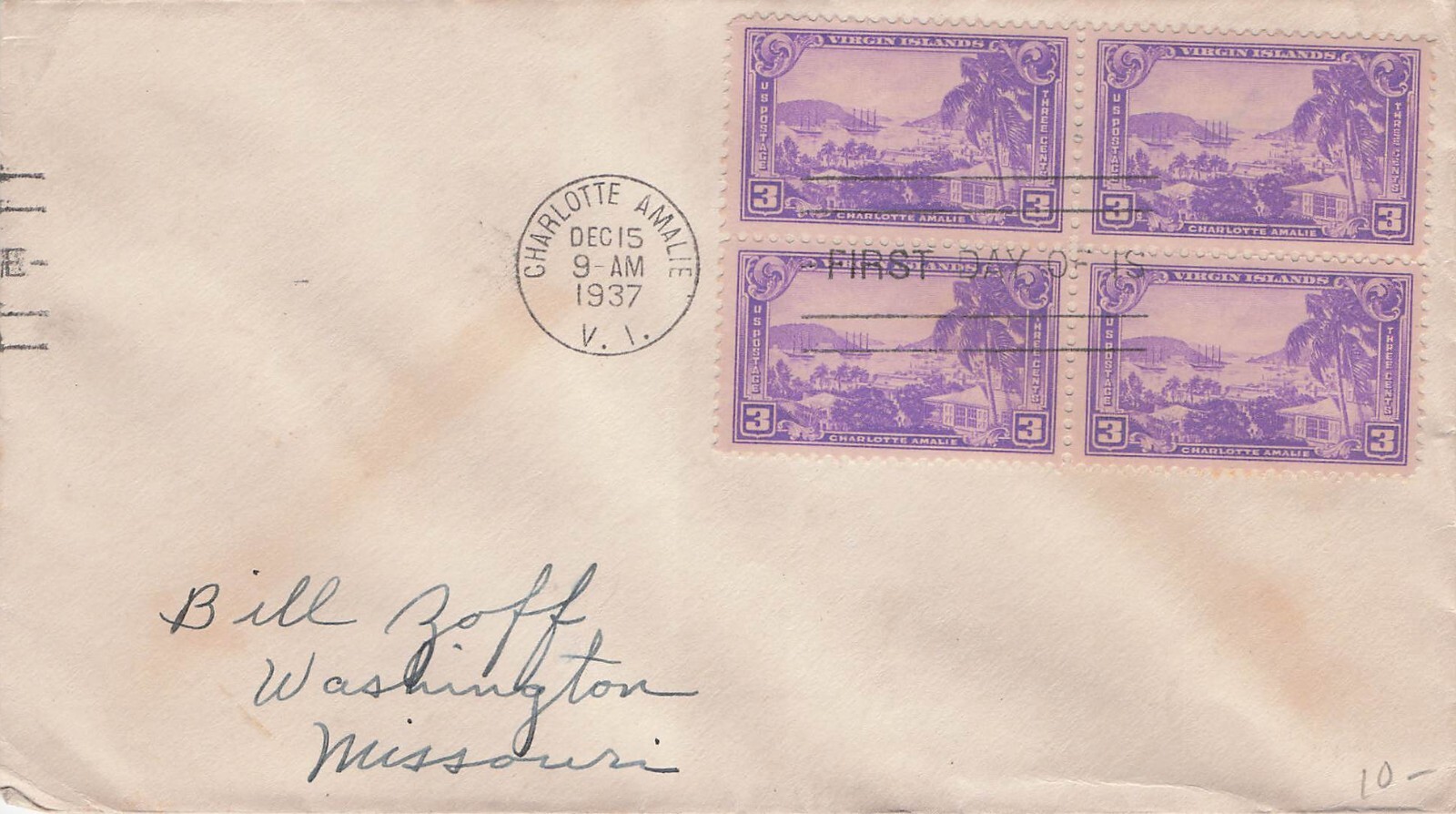 1937 Virgin Islands Charlotte Amalie First Day Cancel Territorial Cover CV04
