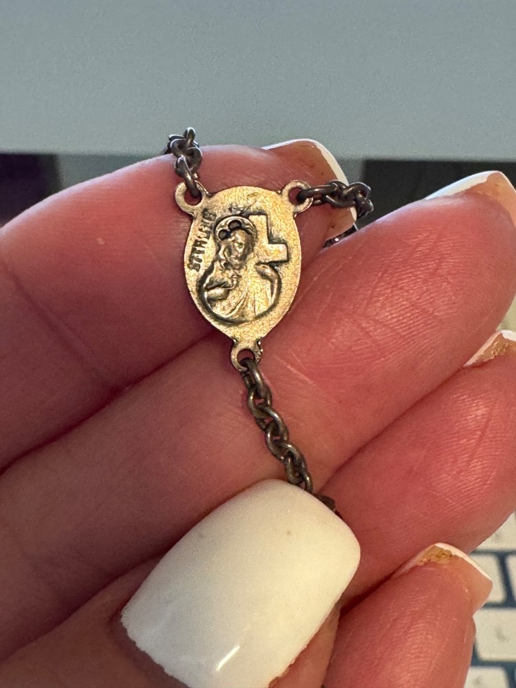 Vintage Glass Amethyst Bead Rosary Sterling Silver Italy