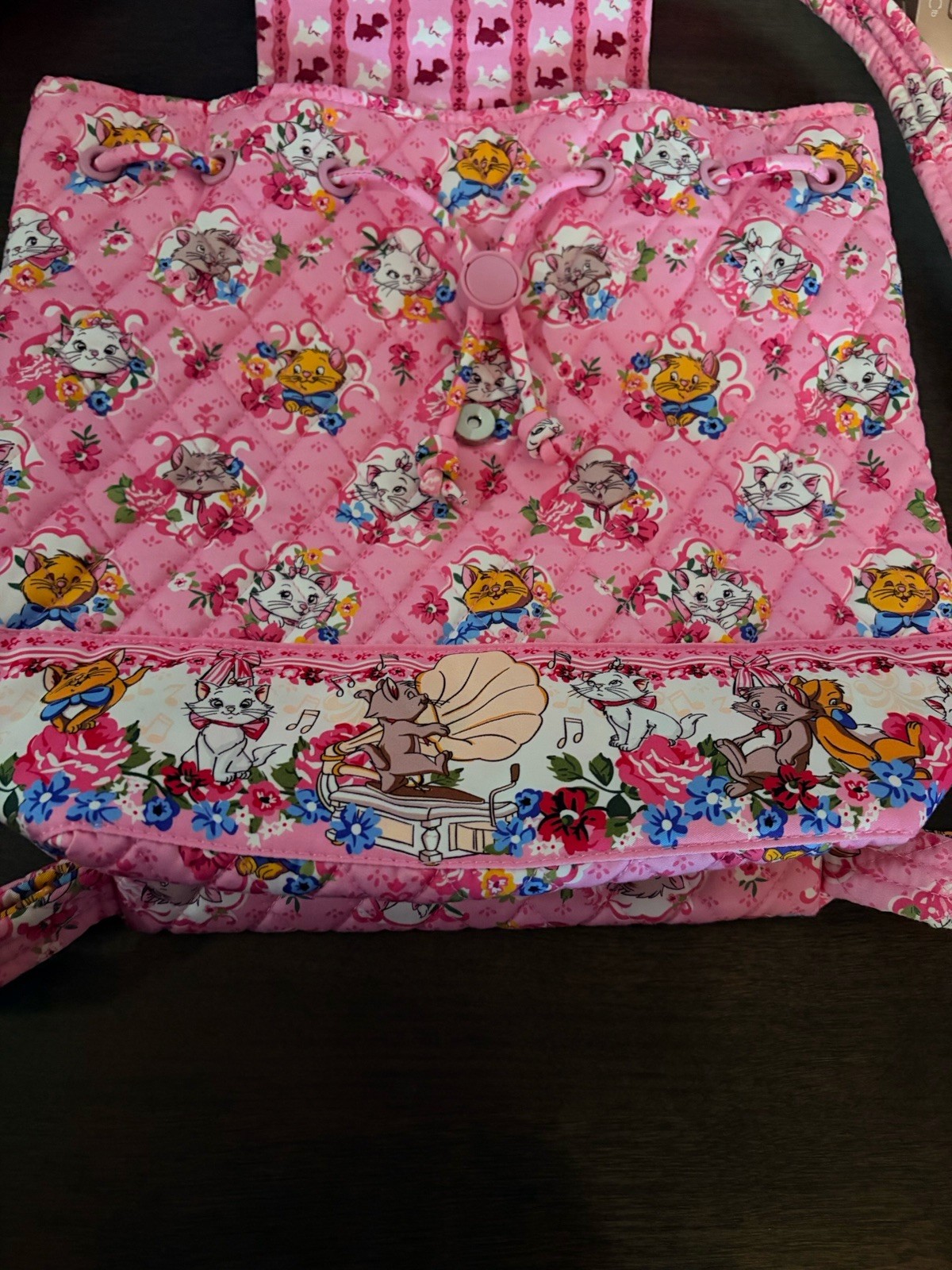 Vera Bradley Disney Aristocats Original Drawstring Backpack Pink Bag NWT SoldOut