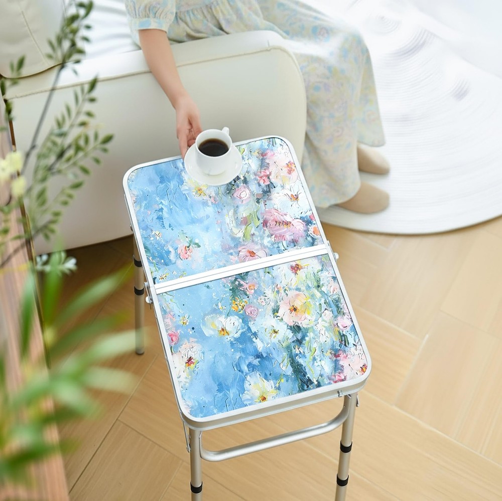 Outdoor Side Table, Portable 3 Adjustable Height Small Outdoor Folding Table,...