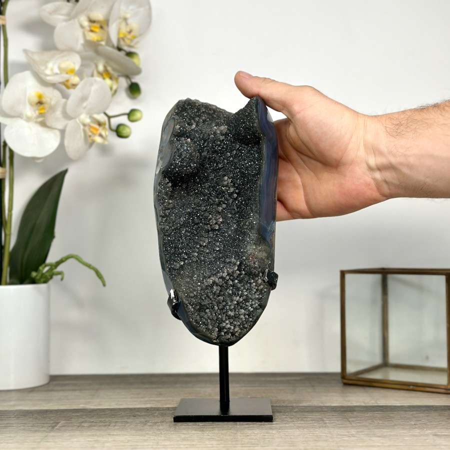 Unique Agate Geode with Dark Druzy Crystals. MWS2827