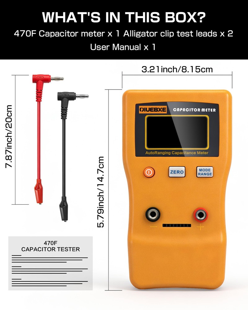 CapMaster 470F Digital Capacitor Tester with ESR Estimation, 0.01pF–470F Capa...